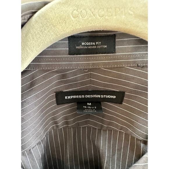 Express Design Studio Modern Fit Striped Dress Shirt - Size Medium - Picture 2 of 4